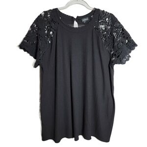 Torrid Womens Black Lace Sleeve Ribbed Top Plus Size 2X Pullover Stretch Casual